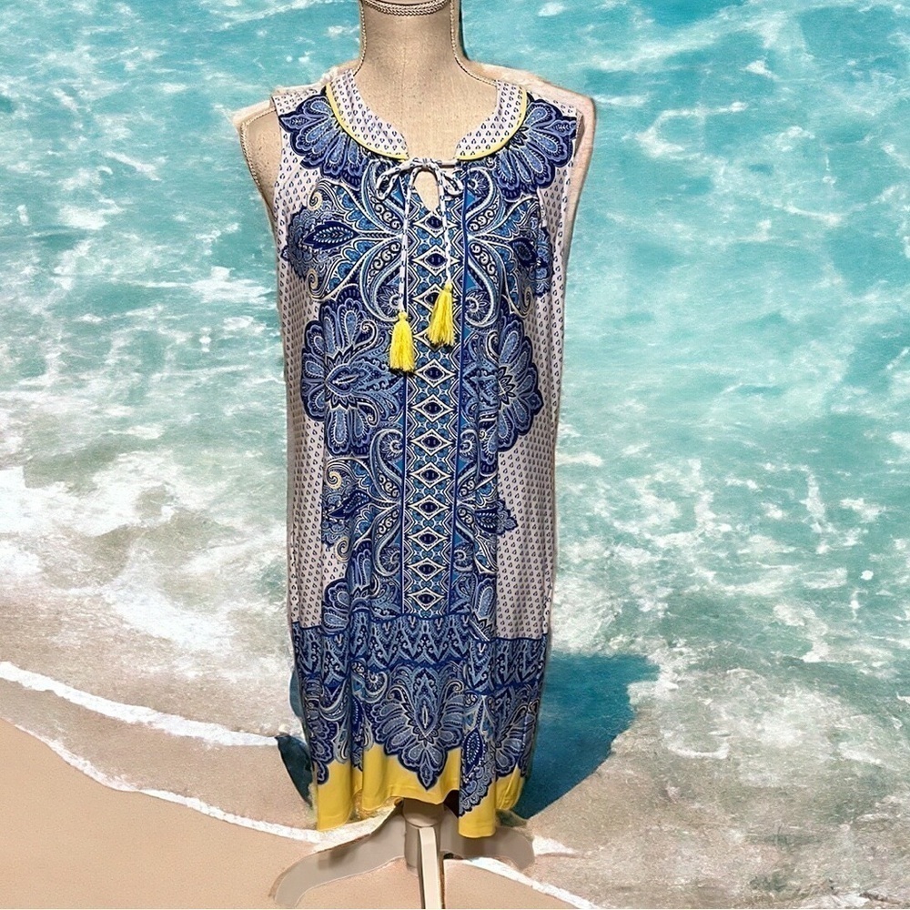 Ruby Rd summer dress, blue/yellow/white. SizePXL